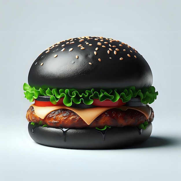 Photo un hamburger noir sur un fond blanc