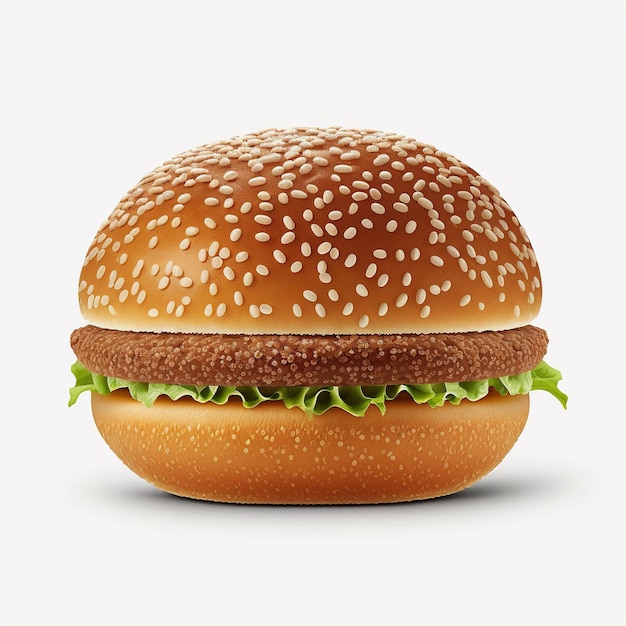 Un hamburger avec un petit pain aux graines de sésame dessus