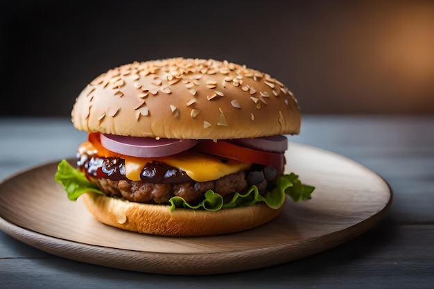 Un hamburger avec un petit pain et des oignons dessus