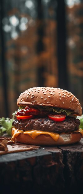 Un hamburger avec un petit pain et une tomate dessus