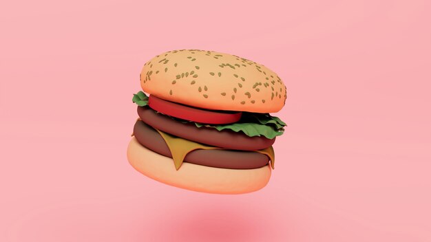 Hamburger restauration rapide Burger avec viande et fromage tomate rendu 3d