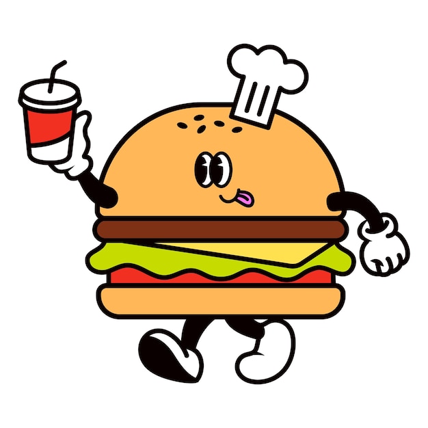 Hamburger rétro png illustration de dessin animé fond transparent