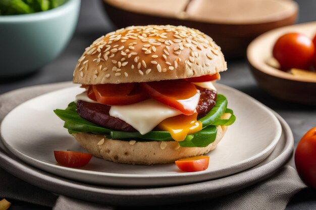 un hamburger savoureux avec du bacon sur une table grise en gros plan un hamburger savouré-à-boucher avec du bacons sur une table gris en gros plan