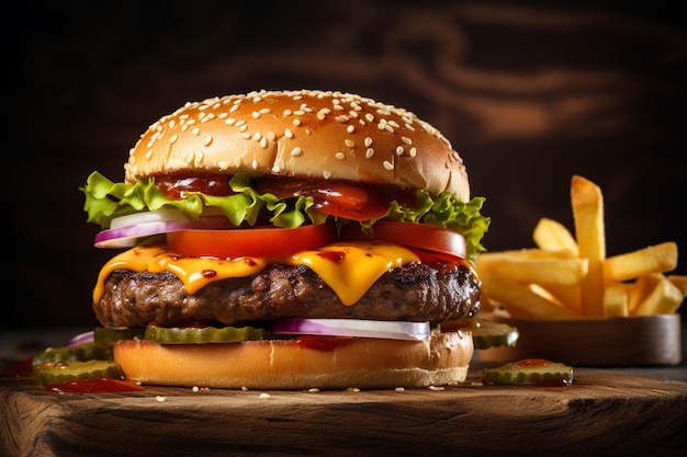 Un hamburger savoureux isolé sur un fond blanc, un hamburger frais, un fast-food avec du bœuf et du fromage.
