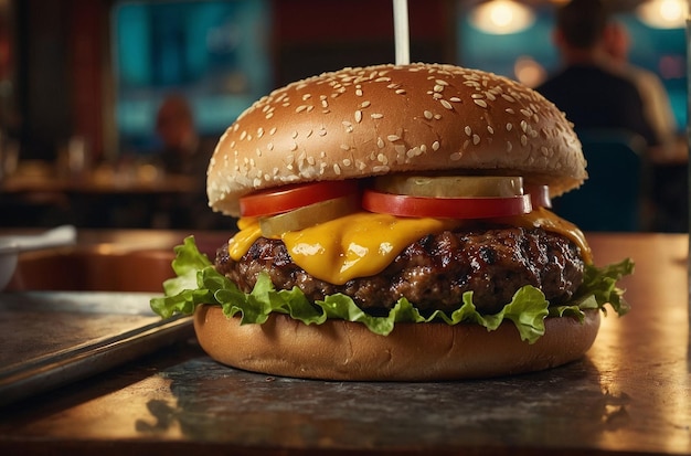 Un hamburger servi dans un restaurant vintage