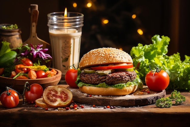 Hamburger sur la table de la cuisine à la maison