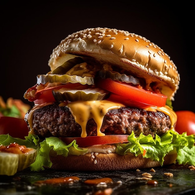 Un hamburger sur la table.