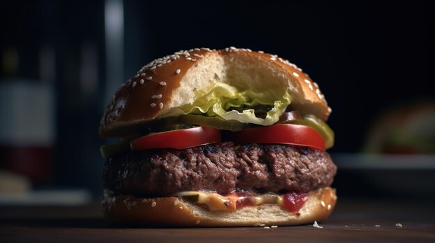 Un hamburger avec une tomate dessus