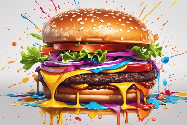 un hamburger avec une touche de couleur dessus