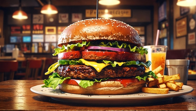 Un hamburger avec une tranche de fromage.