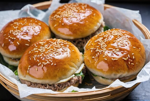 Les hamburgers chinois Roujiamo Ce sont des petits pains remplis de viande