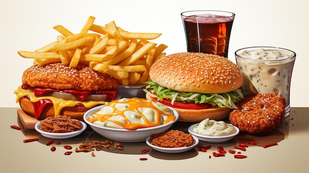 Des hamburgers fast-food gratuits et des frites avec des épices