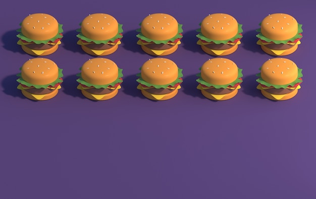 hamburgers sur fond violet