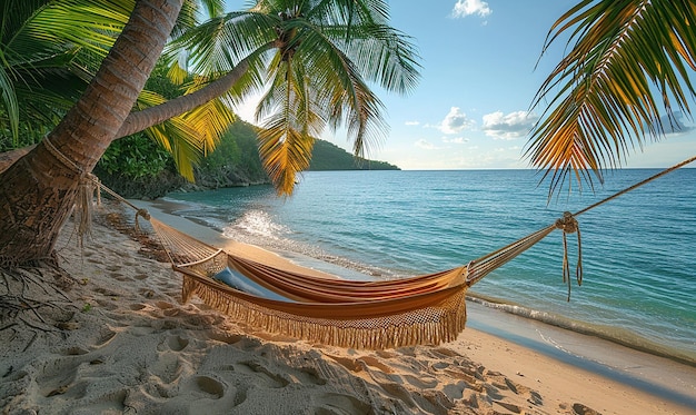 un hameau est sur une plage avec un palmier en arrière-plan