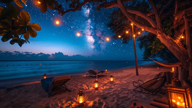 Photo un hameau sur la plage la nuit