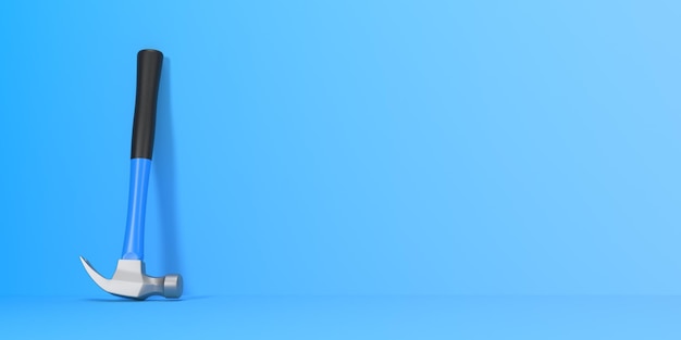 Hammer sur un fond bleu avec un espace de copie Vue avant Concept créatif minimal rendu 3D
