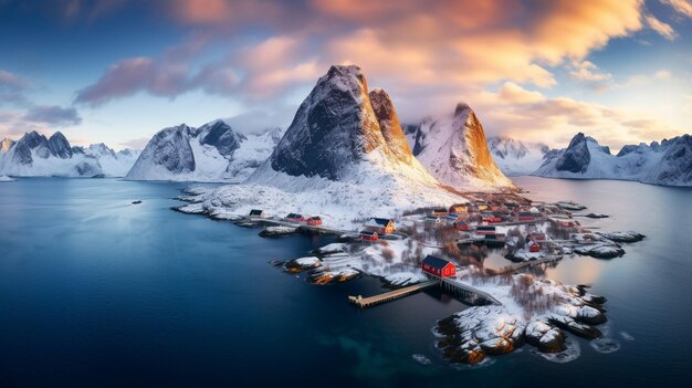 Hamnoy au coucher de soleil spectaculaire en hiver dans les îles Lofoten AI Generative