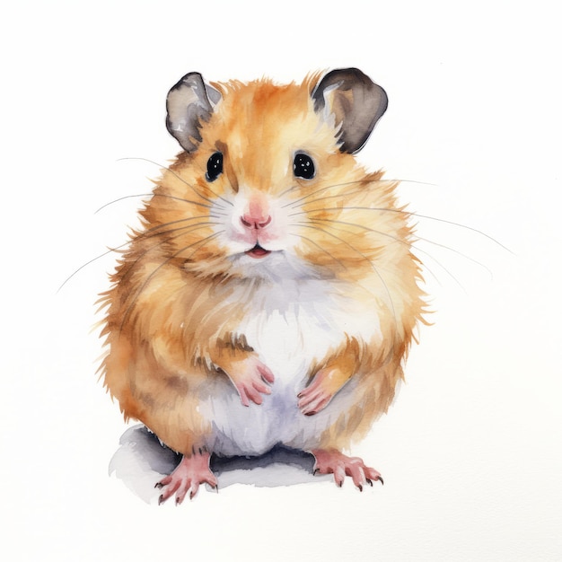 Hamster aquarelle audacieux sur fond blanc uni généré par l'IA