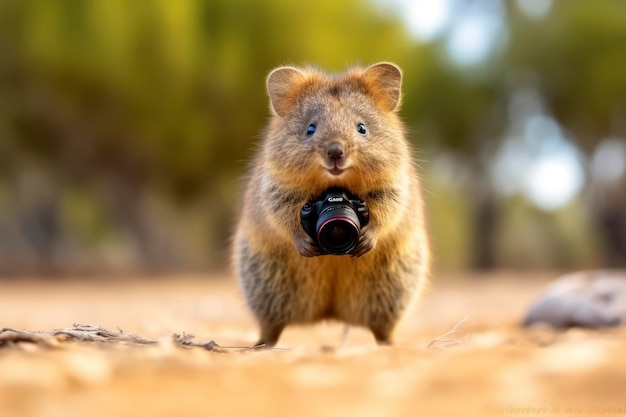 Photo un hamster avec une caméra sur sa poitrine