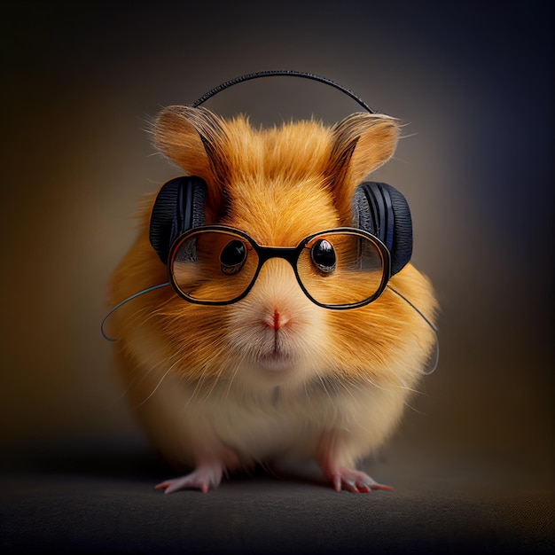 Hamster avec un casque et une paire de lunettes Generative AI