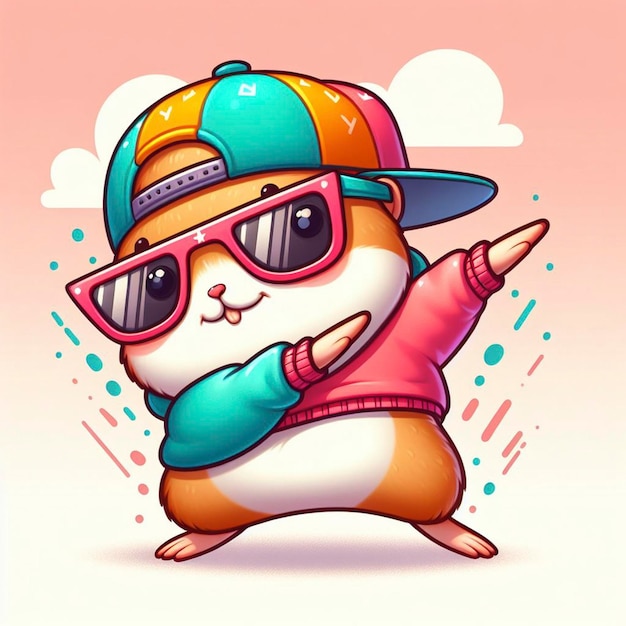 Photo un hamster drôle portant des vêtements colorés et des lunettes de soleil dansant