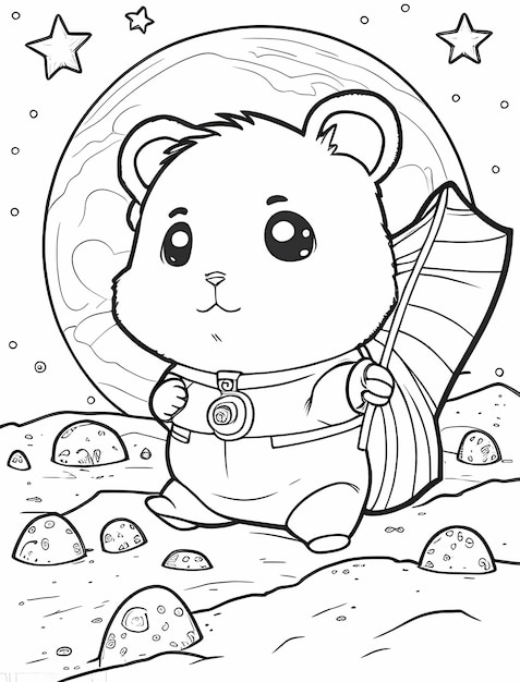 Hamster Lunar Adventure Coloriage amusant avec une mignonne marche sur la lune