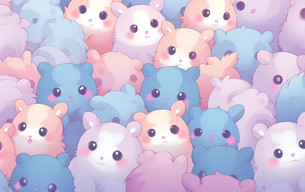 Hamster mignon japonais motifs répétés style art anime avec des couleurs pastel