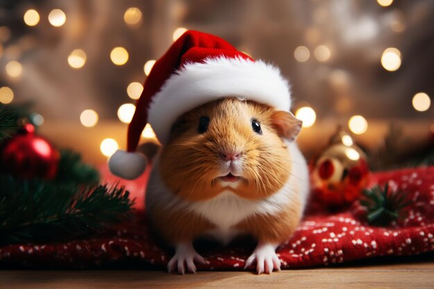 Photo un hamster mignon portant un chapeau de père noël