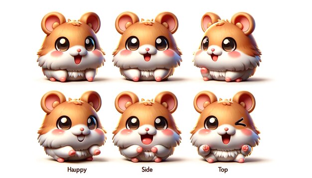 Photo hamster mignon représenté sous quatre angles avec des expressions variées heureux curieux endormi et surpris