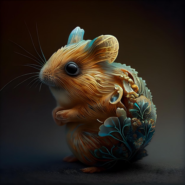 Hamster avec oeuf de Pâques sur fond sombre rendu 3d