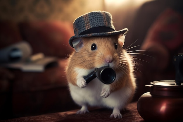 Un hamster portant un chapeau et un appel téléphonique