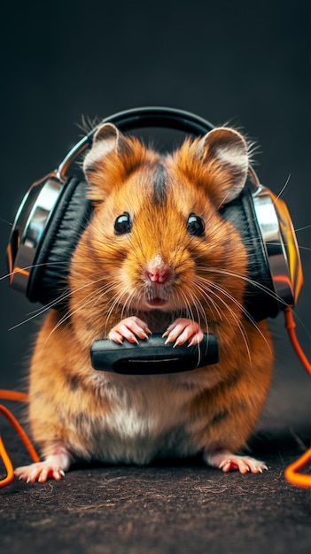 un hamster portant de grands écouteurs
