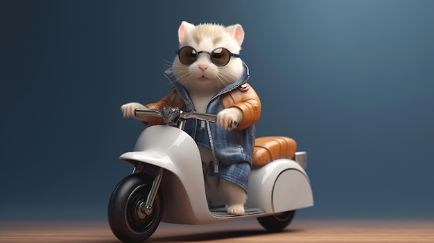 Un hamster portant des lunettes de soleil fait du scooter