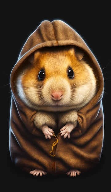 Hamster portant un sweat à capuche sur fond noir Generative AI