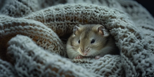 Un hamster qui dort sous une couverture