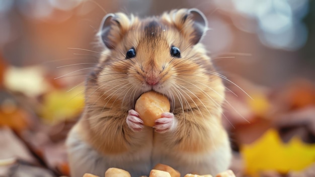 Un hamster remplissant ses joues de friandises