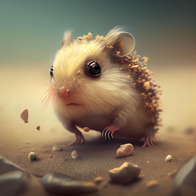 Hamster sur le sable rendu 3d de style vintage