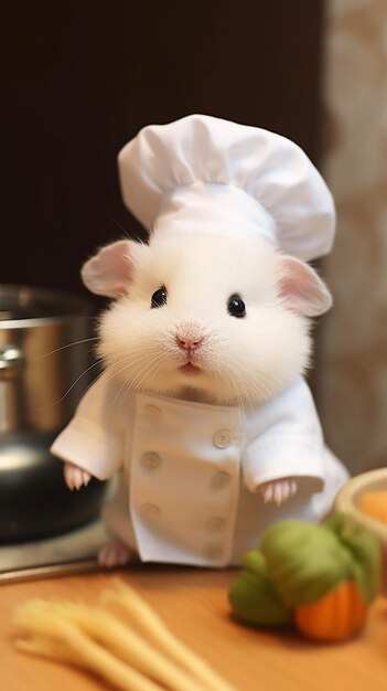 Un hamster vêtu d'une toque de chef