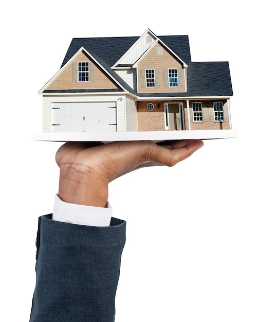Hand png présentant une maison agent immobilier sur un fond transparent