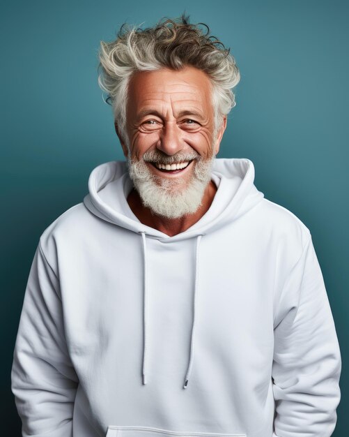 Handome senior man souriant portant un sweat-shirt blanc isolé Créé avec la technologie Generative Ai