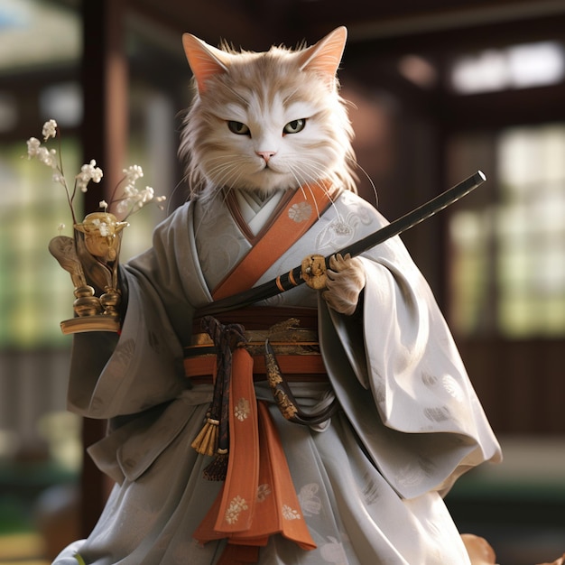 Un hanfu de chat rétro portant