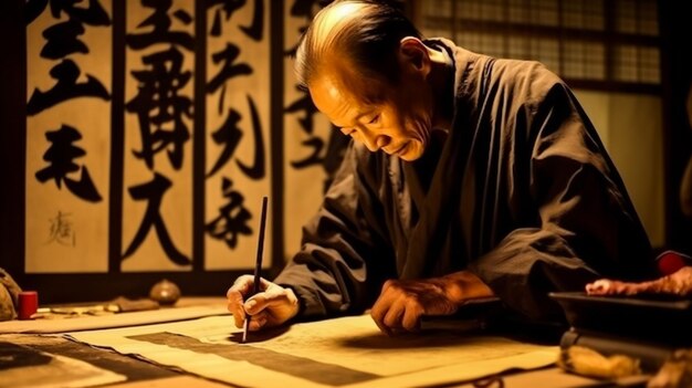 Hanoi Vietnam Octobre 2017 un maître de calligraphie au temple de la littérature de Hanoi