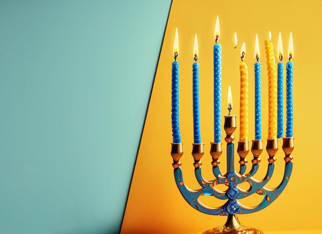 Hanoukka juive Menorah 9 branches chandelier dreidel coffrets cadeaux bougeoir de vacances dreidl chandelier à neuf bras festival hébreu traditionnel des lumières candélabre fond avec espace de copie