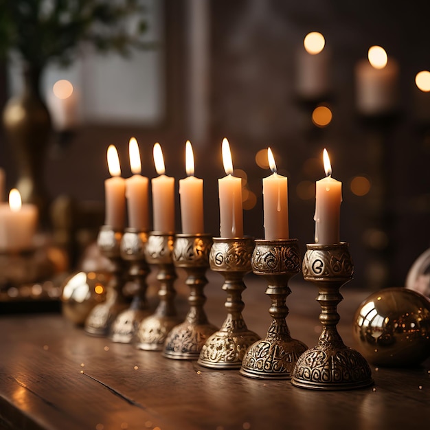 Hanukkah Day Célébrez la fête des lumières Décorations Menorahs Dreidels et photos de famille