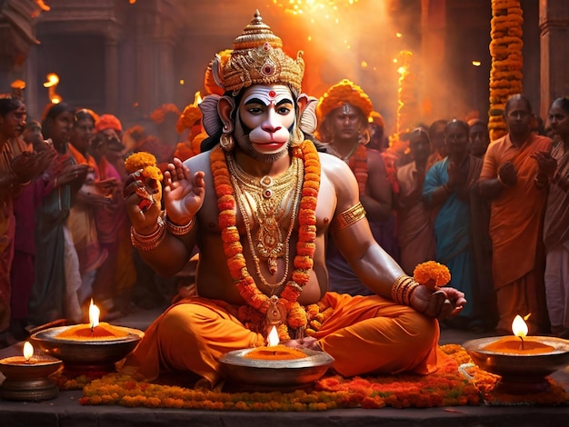 Hanuman jayanti design d'arrière-plan coloré de la meilleure qualité papier peint hyper réaliste image ai générée