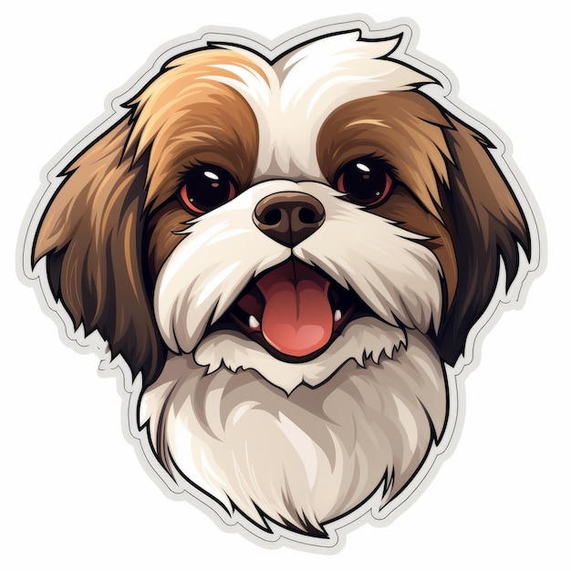 Happy Cute Shih Tzu Head Sticker Mascotte de style dessin animé