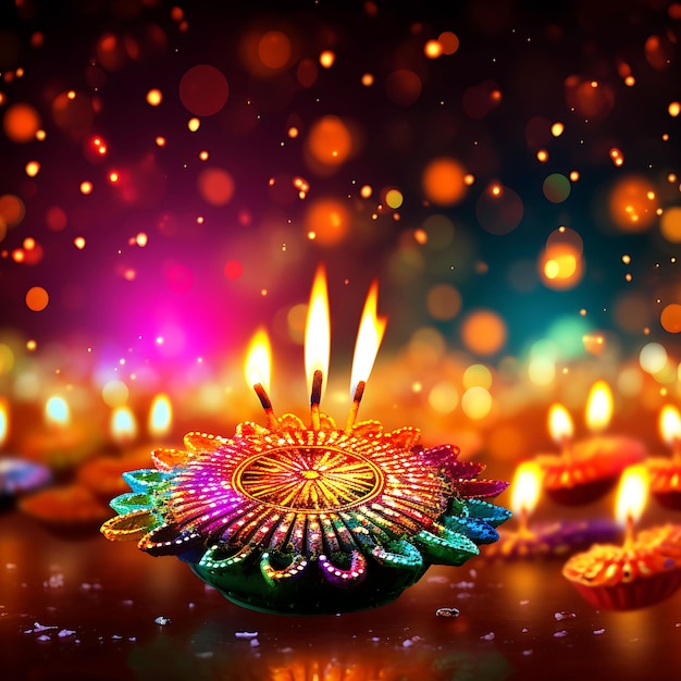 Happy Diwali Allumé diya lampe sur un fond abstrait