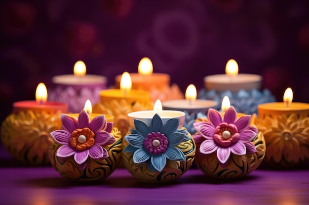 Happy Diwali Clay Diya lampes lors de la célébration de Diwali fête hindoue de la célébration des lumières