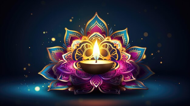 Happy diwali illustration Festive diwali Design avec lampe lumières dorées fond coloré
