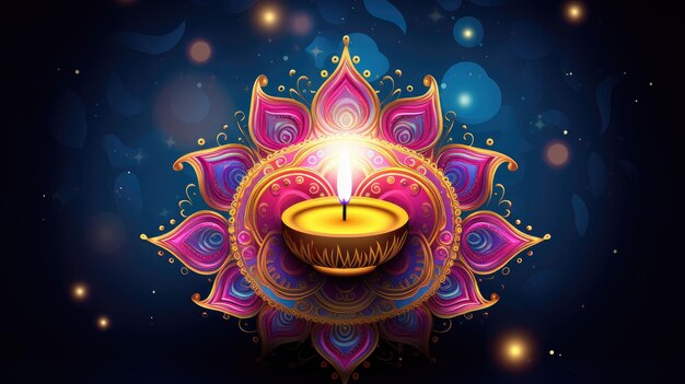 Happy diwali illustration Festive diwali Design avec lampe lumières dorées fond coloré